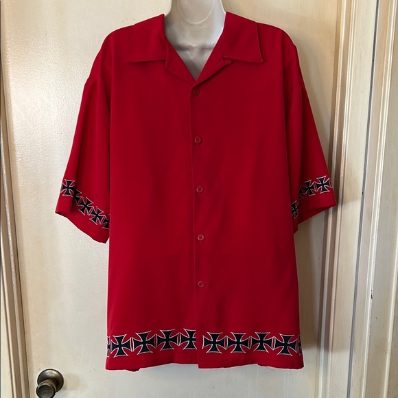 Dragonfly Men's Red Casual Button Down Shirt with cross stitching size L - Picture 1 of 9